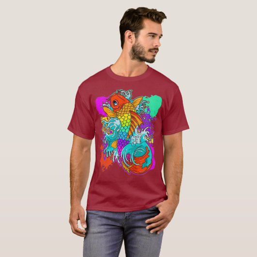 Rainbow Koi Fish Painful Japans T-shirt (Voorkant volledig)