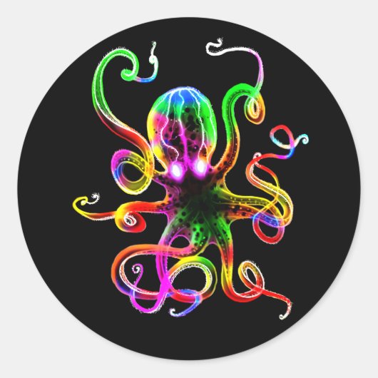 Rainbow Kraken Glow Ronde Sticker (Voorkant)