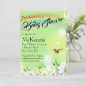 Rainbow Ladybug Daisies Floral Baby shower Kaart (Staand voorkant)