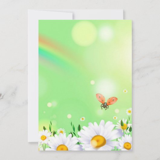 Rainbow Ladybug Daisies Floral Baby shower Kaart (Achterkant)