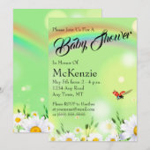 Rainbow Ladybug Daisies Floral Baby shower Kaart (Voorkant / Achterkant)