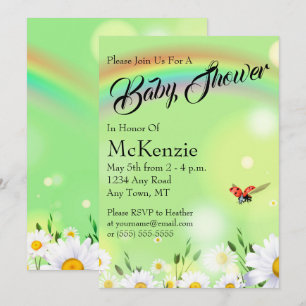 Rainbow Ladybug Daisies Floral Baby shower Kaart