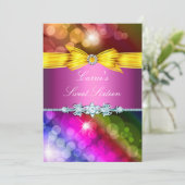 Rainbow-lampjes en Bow Sweet Sixteen-uitnodiging Kaart (Staand voorkant)