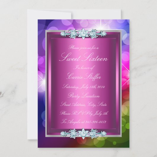 Rainbow-lampjes en Bow Sweet Sixteen-uitnodiging Kaart (Achterkant)