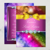 Rainbow-lampjes en Bow Sweet Sixteen-uitnodiging Kaart (Voorkant / Achterkant)