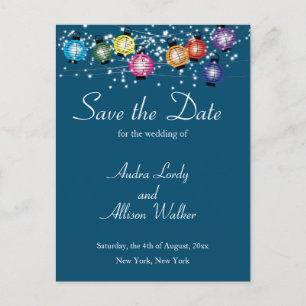 Rainbow Lantern Lesbian Gay Save the Date Briefkaa Briefkaart