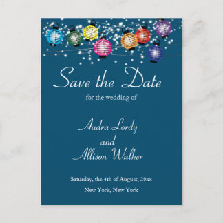 Rainbow Lantern Lesbian Gay Save the Date Briefkaa Briefkaart