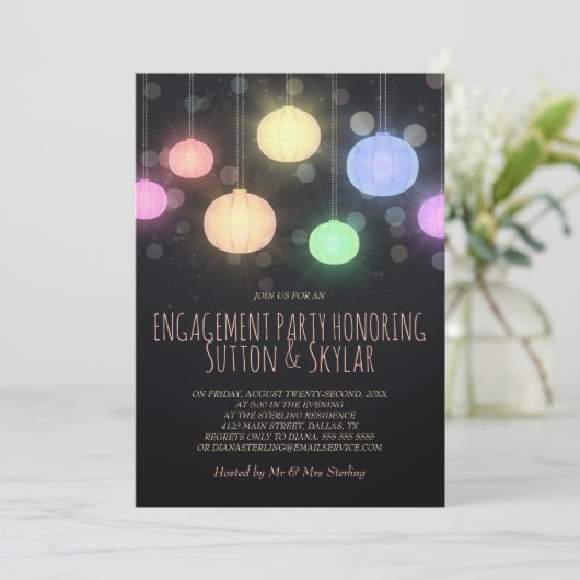 Rainbow Lanterns verlovingsfeest uitnodiging (Staand voorkant)