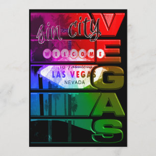 Rainbow Las Vegas Sin City Party Event Invitation Kaart
