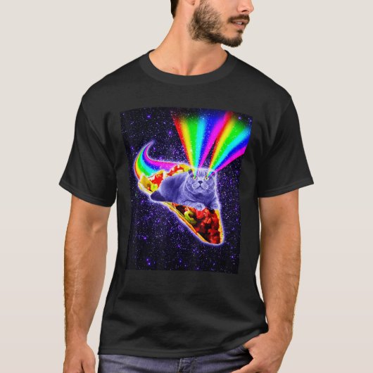 Rainbow Laser Eyes Galaxy Cat Riding Taco T Shirt (Voorkant)