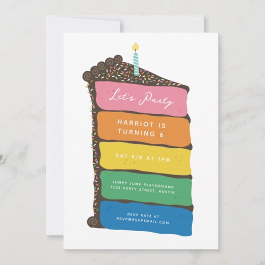 Rainbow Layer Cake Birthday Party Kaart (Voorkant)