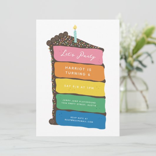 Rainbow Layer Cake Birthday Party Kaart (Staand voorkant)