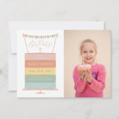 Rainbow Layer Cake Girl Foto Verjaardagsfeest Kaart (Voorkant)