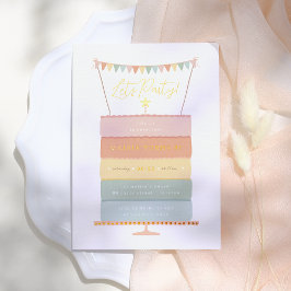 Rainbow Layer Cake Girl Verjaardagsfeestje Folie Uitnodiging