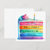 Rainbow Layer Cake Verjaardagsfeestuitnodiging Kaart (Voorkant / Achterkant)