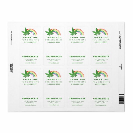 Rainbow Leaf White CBD Box Packaging Labels (Full Sheet)