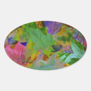 Rainbow Leaves Achtergrond Ovale Sticker