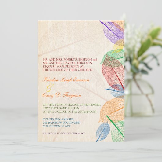 Rainbow Leaves Wedding Kaart (Staand voorkant)