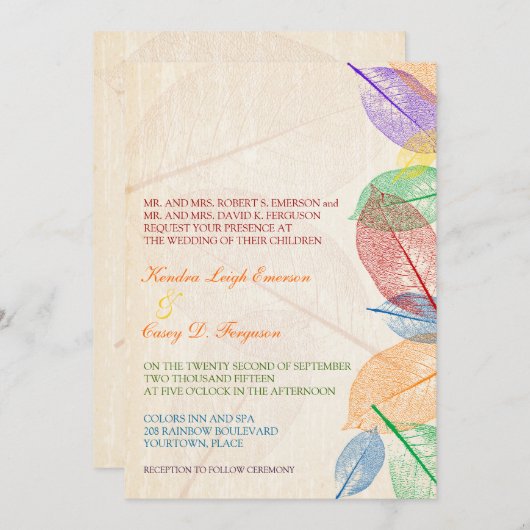 Rainbow Leaves Wedding Kaart (Voorkant / Achterkant)