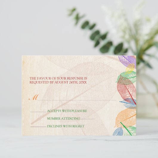 Rainbow Leaves Wedding Response RSVP Kaartje (Staand voorkant)