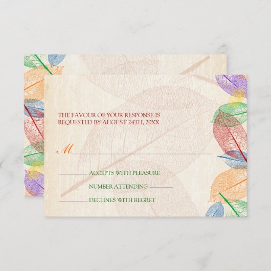 Rainbow Leaves Wedding Response RSVP Kaartje (Voorkant / Achterkant)