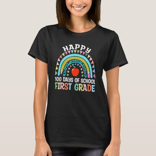 Rainbow Leopard 100th Day 1st Grade Happy 100 Days T-shirt (Voorkant)