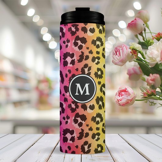Rainbow Leopard Animal Print Pattern Monogramed Thermosbeker