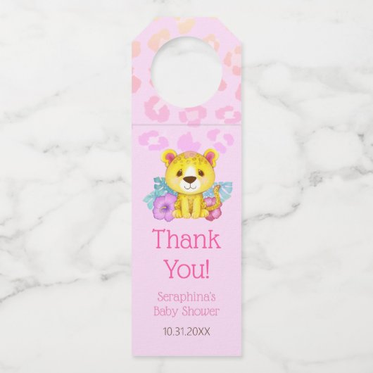 Rainbow Leopard Baby shower Dank u wel Flessenhanger (Voorkant)