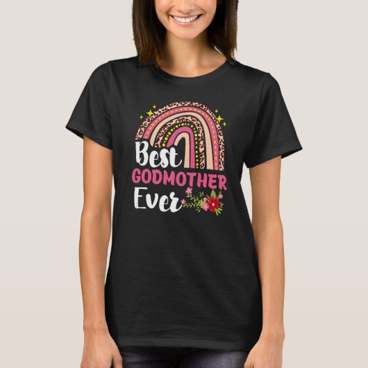 Rainbow Leopard Best Godmother Ever Moederdag W T-shirt (Voorkant)