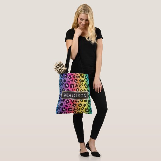 Rainbow Leopard Cheetah Animal Print Patroon Tote Bag (Op model)