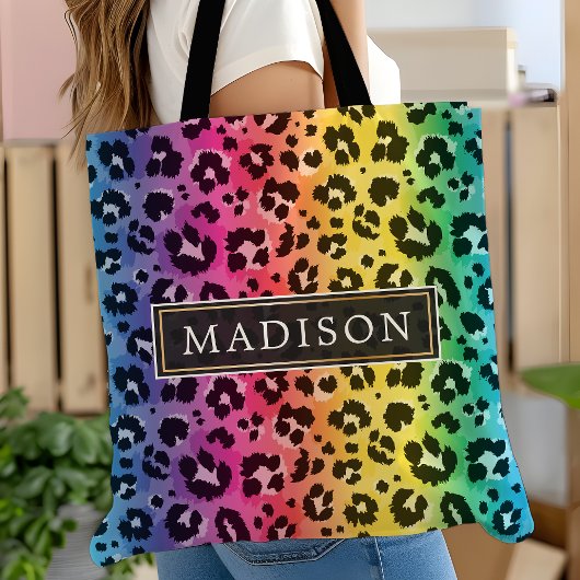 Rainbow Leopard Cheetah Animal Print Patroon Tote Bag
