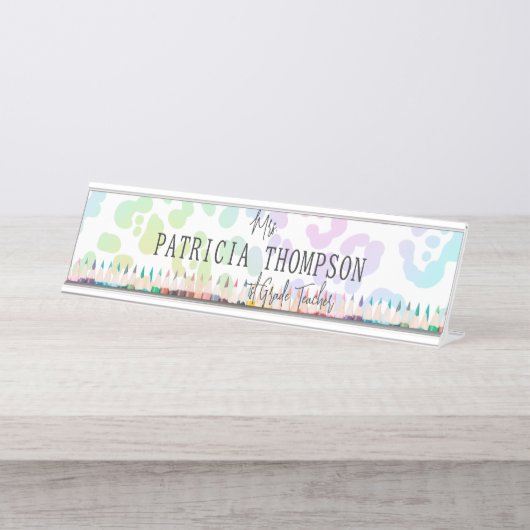 Rainbow Leopard Crayon School Docent Bureau Naambordje (Voorkant)