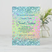Rainbow Leopard Faux Blauwgroen Glitter Sweet 16 Kaart (Staand voorkant)