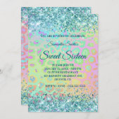 Rainbow Leopard Faux Blauwgroen Glitter Sweet 16 Kaart (Voorkant / Achterkant)