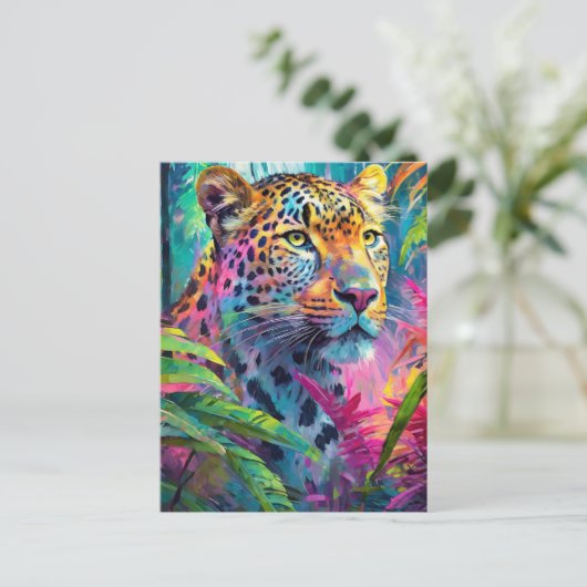 Rainbow Leopard Kleurrijke Moderne Abstracte Kunst Briefkaart (Staand voorkant)
