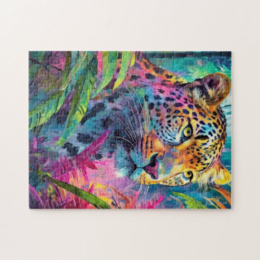 Rainbow Leopard Kleurrijke Moderne Abstracte Kunst Legpuzzel (Horizontaal)