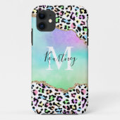 Rainbow Leopard Monogram & Naam Case-Mate iPhone Case (Achterkant)