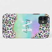 Rainbow Leopard Monogram & Naam Case-Mate iPhone Case (Achterkant (horizontaal))