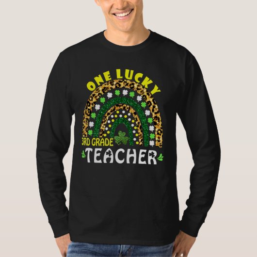 Rainbow Leopard One Lucky 3rd Grade Teacher St Pat T-shirt (Voorkant)