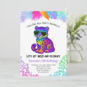 Rainbow Leopard Party Animals Birthday Invitation Kaart (Staand voorkant)