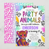 Rainbow Leopard Party Dieren Verjaardagsuitnodigin Kaart (Voorkant / Achterkant)
