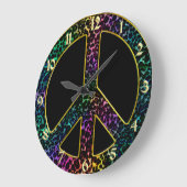 Rainbow Leopard Peace Sign-klok Grote Klok (Hoek)