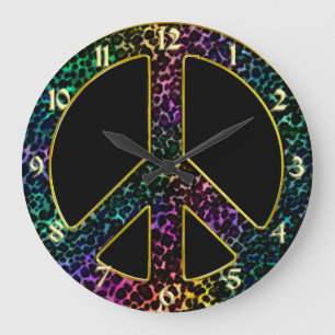 Rainbow Leopard Peace Sign-klok Grote Klok