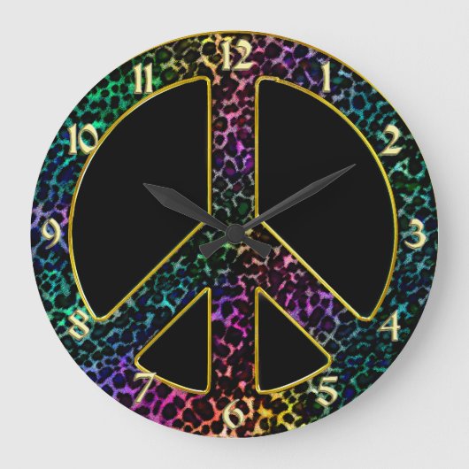 Rainbow Leopard Peace Sign-klok Grote Klok (Voorkant)
