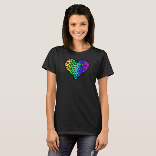 Rainbow Leopard Print Heart T-shirt (Voorkant volledig)
