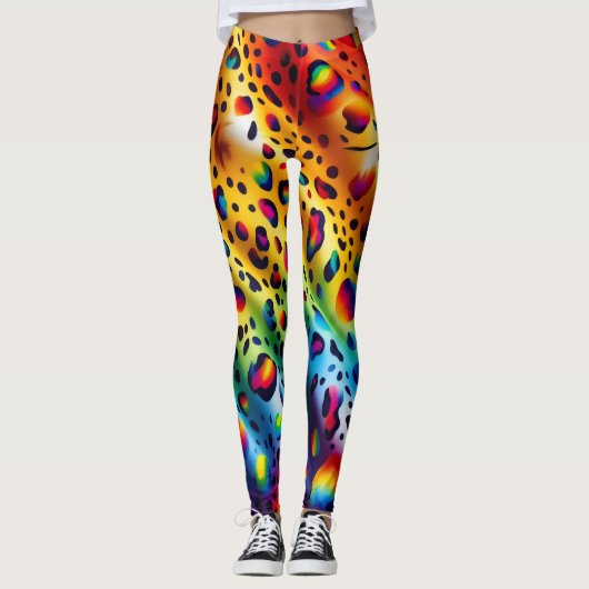 Rainbow Leopard Print Leggings | Bold Colorful (Voorkant)