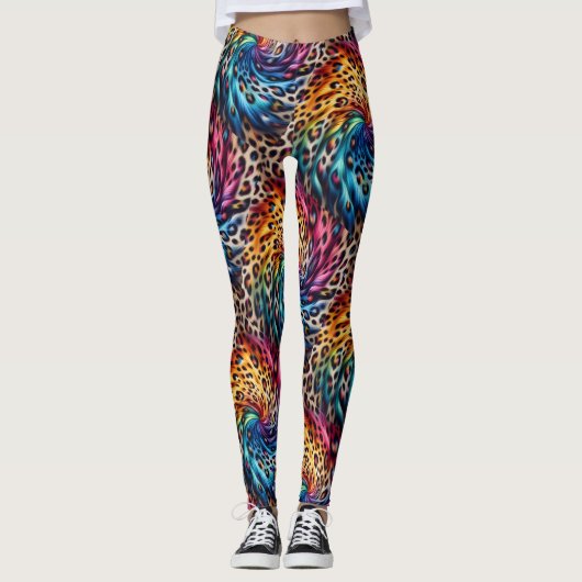 Rainbow Leopard Print Leggings | Bold Colorful (Voorkant)