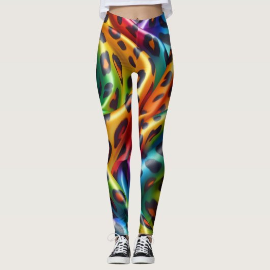 Rainbow Leopard Print Leggings | Bold Colorful (Voorkant)