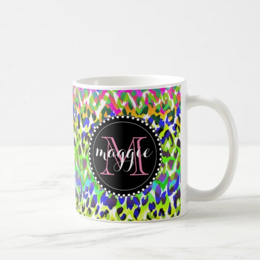 Rainbow Leopard Print Monogram patroon Koffiemok (Rechts)