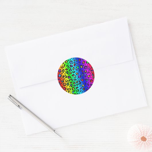 Rainbow Leopard Print Ronde Sticker (Envelop)